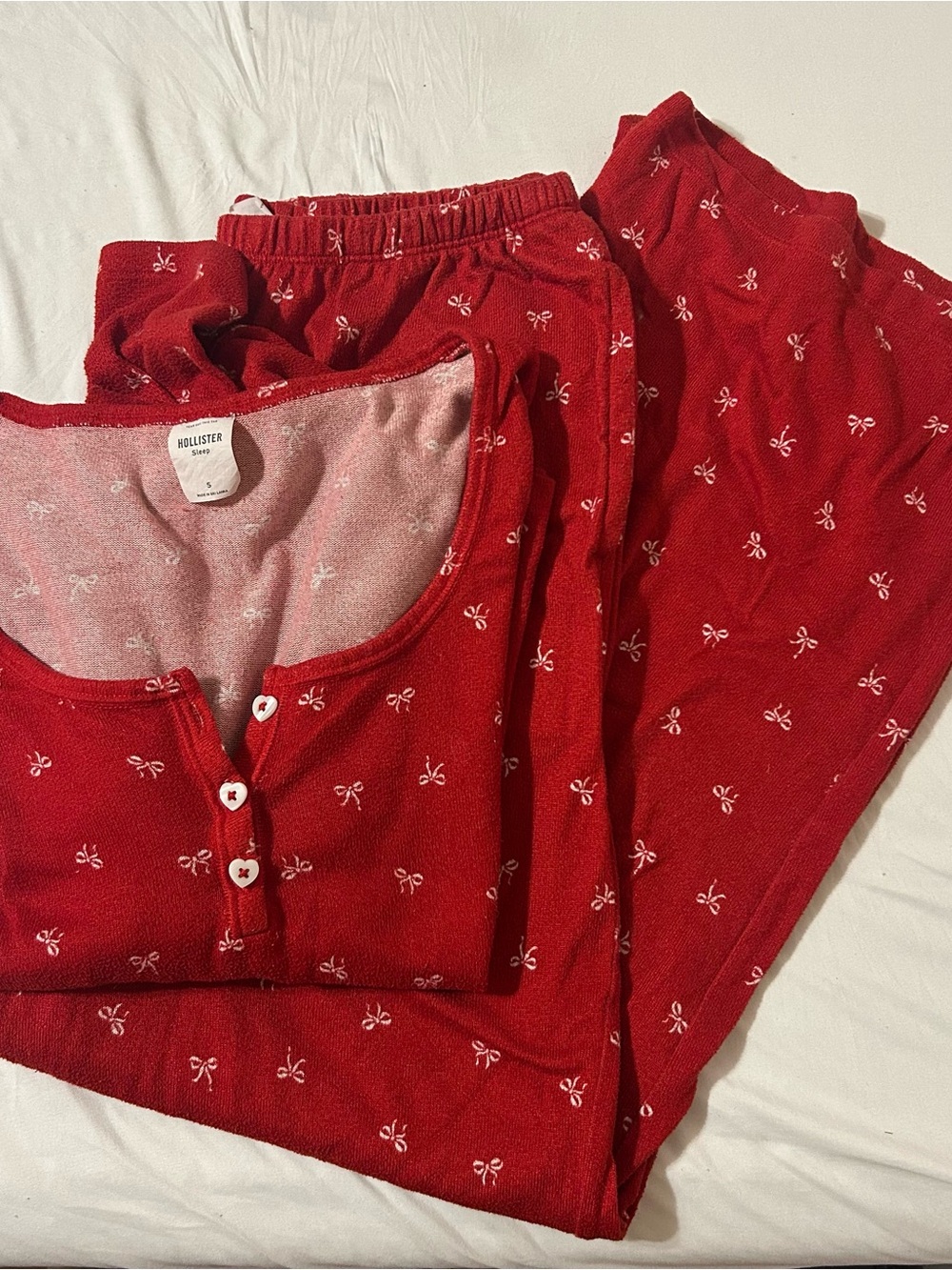 Hollister Red Bow-Print Two-Piece Pajama Set